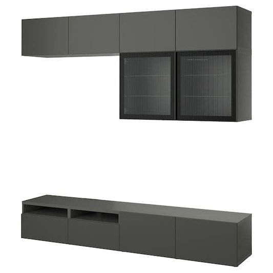 Ikea BESTÅ - TV storage combination/glass doors, dark grey Lappviken/Fällsvik anthracite, 240x42x231 cm
