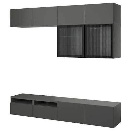 BESTÅ - TV storage combination/glass doors, dark grey Lappviken/Fällsvik anthracite, 240x42x231 cm