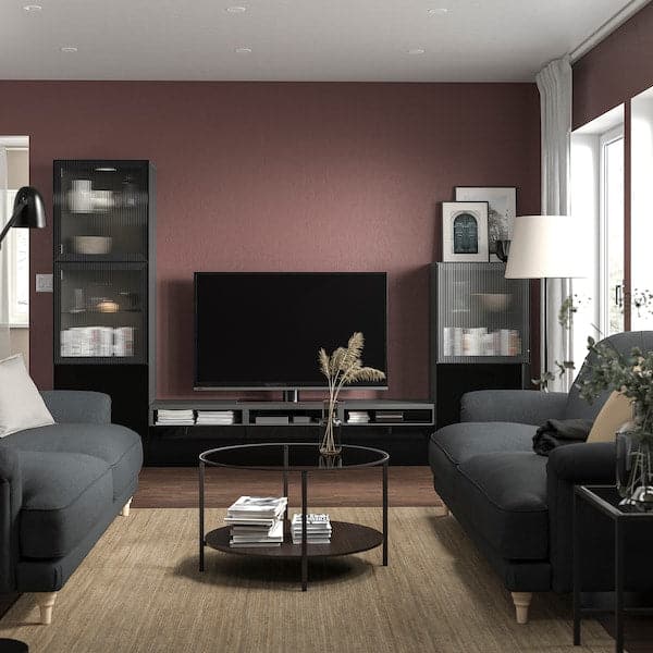 Ikea BESTÅ - TV storage combination/glass doors, dark grey Lappviken/Fällsvik anthracite, 300x42x193 cm