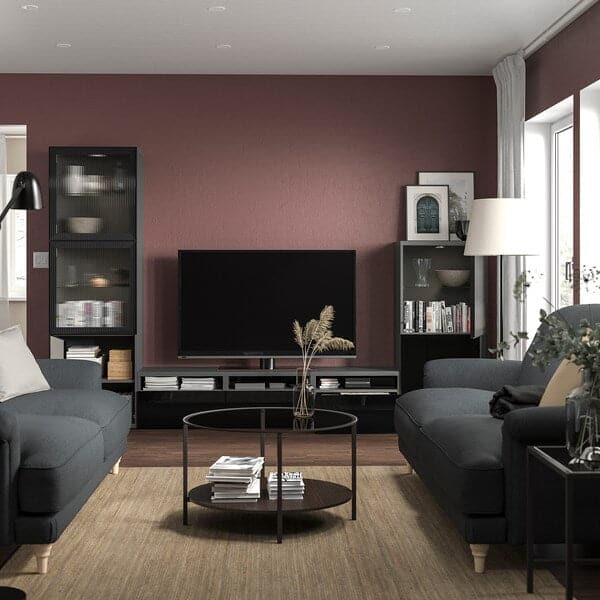 BESTÅ - TV storage combination/glass doors, dark grey Lappviken/Fällsvik anthracite, 300x42x193 cm - best price from Maltashopper.com 49507903
