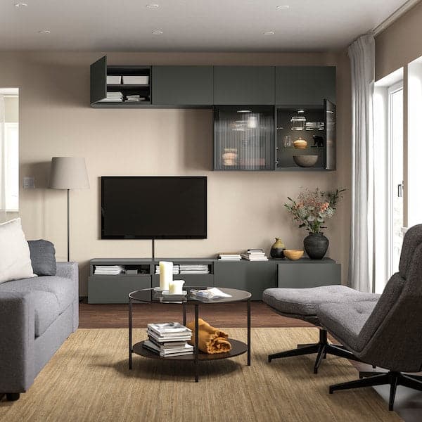 Ikea BESTÅ - TV storage combination/glass doors, dark grey Lappviken/Fällsvik anthracite, 240x42x231 cm