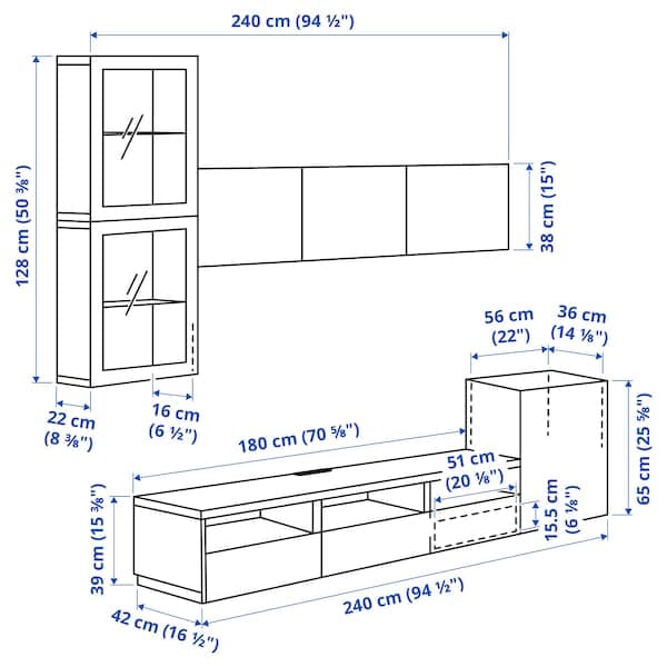 BESTÅ - TV storage combination/glass doors, dark grey Lappviken/Sindvik dark grey, 300x42x211 cm - best price from Maltashopper.com 19556075