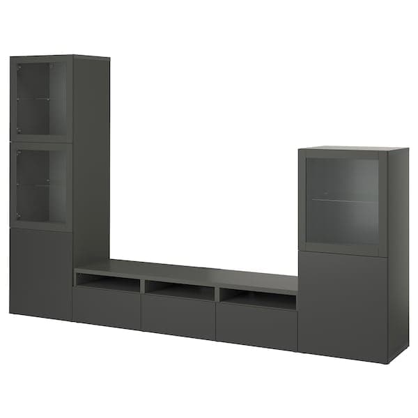 BESTÅ - TV storage combination/glass doors, dark grey Lappviken/Sindvik dark grey, 300x42x193 cm - best price from Maltashopper.com 69556054