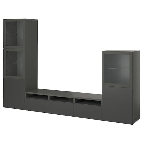 BESTÅ - TV storage combination/glass doors, dark grey Lappviken/Sindvik dark grey, 300x42x193 cm