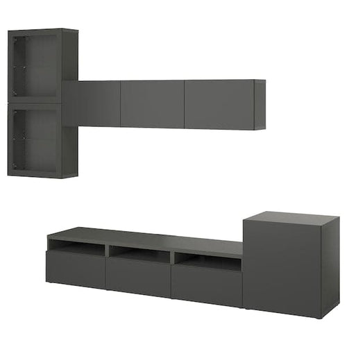 BESTÅ - TV storage combination/glass doors, dark grey Lappviken/Sindvik dark grey, 300x42x211 cm