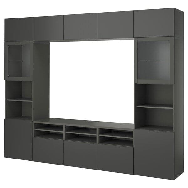 BESTÅ - TV storage combination/glass doors, dark grey Lappviken/Sindvik dark grey, 300x42x231 cm - best price from Maltashopper.com 99556137