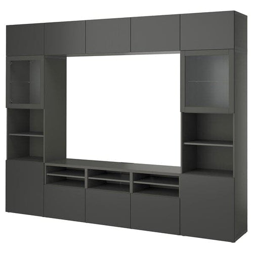 BESTÅ - TV storage combination/glass doors, dark grey Lappviken/Sindvik dark grey, 300x42x231 cm