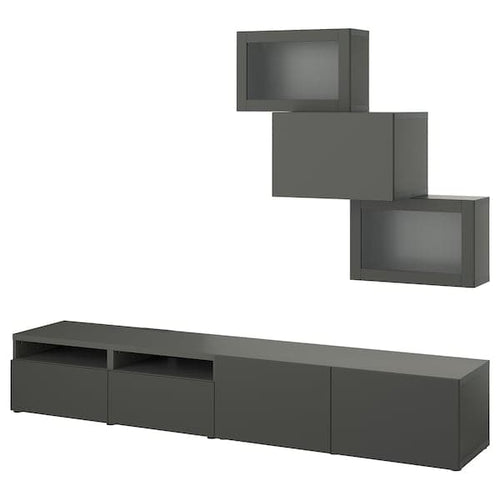 BESTÅ - TV storage combination/glass doors, dark grey Lappviken/Sindvik dark grey, 240x42x190 cm