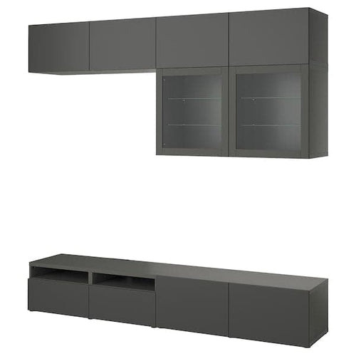 BESTÅ - TV storage combination/glass doors, dark grey Lappviken/Sindvik dark grey, 240x42x231 cm