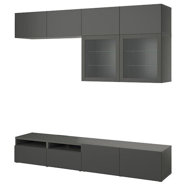 Ikea BESTÅ - TV storage combination/glass doors, dark grey Lappviken/Sindvik dark grey, 240x42x231 cm