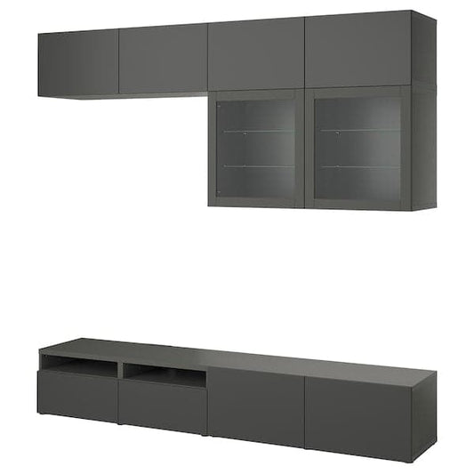 Ikea BESTÅ - TV storage combination/glass doors, dark grey Lappviken/Sindvik dark grey, 240x42x231 cm