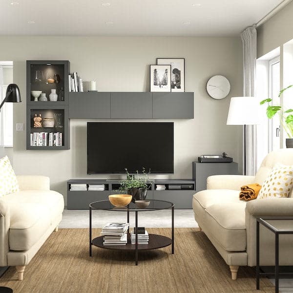 Ikea BESTÅ - TV storage combination/glass doors, dark grey Lappviken/Sindvik dark grey, 300x42x211 cm