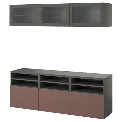 BESTÅ TV storage combination/glass doors, dark grey Sindvik/Hjortviken brown, 180x42x192 cm