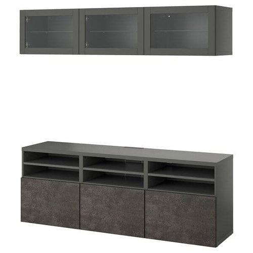 BESTÅ - TV storage combination/glass doors, dark grey Sindvik/Kallviken dark grey, 180x42x192 cm