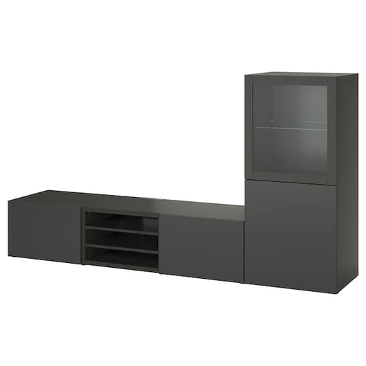 BESTÅ - TV storage combination/glass doors, dark grey Sindvik/Lappviken dark grey, 240x42x129 cm - best price from Maltashopper.com 59507889