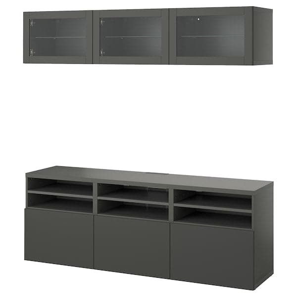 Ikea BESTÅ - TV storage combination/glass doors, dark grey Sindvik/Lappviken dark grey, 180x42x192 cm