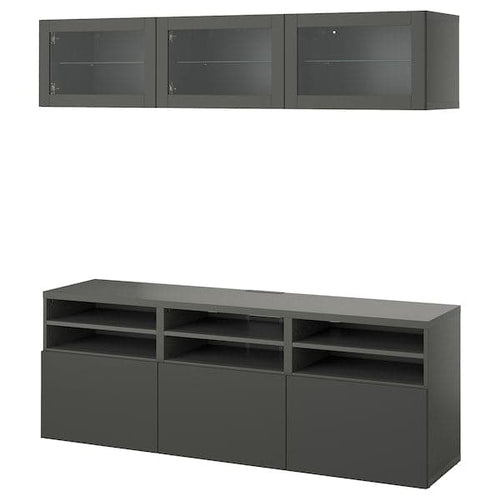 BESTÅ - TV storage combination/glass doors, dark grey Sindvik/Lappviken dark grey, 180x42x192 cm