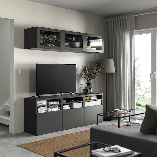 Ikea BESTÅ - TV storage combination/glass doors, dark grey Sindvik/Lappviken dark grey, 180x42x192 cm