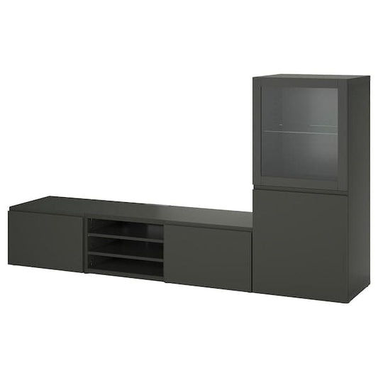 Ikea BESTÅ - TV storage combination/glass doors, dark grey Sindvik/Västerviken dark grey, 240x42x129 cm
