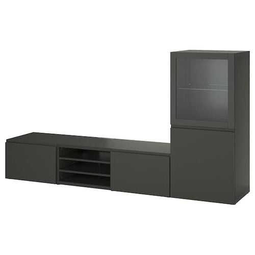 BESTÅ - TV storage combination/glass doors, dark grey Sindvik/Västerviken dark grey, 240x42x129 cm