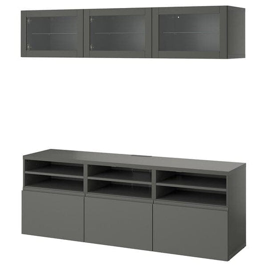 Ikea BESTÅ - TV storage combination/glass doors, dark grey Sindvik/Västerviken dark grey, 180x42x192 cm