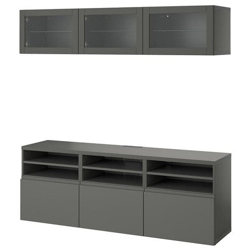 BESTÅ - TV storage combination/glass doors, dark grey Sindvik/Västerviken dark grey, 180x42x192 cm