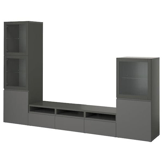 Ikea BESTÅ - TV storage combination/glass doors, dark grey Västerviken/Sindvik dark grey, 300x42x193 cm