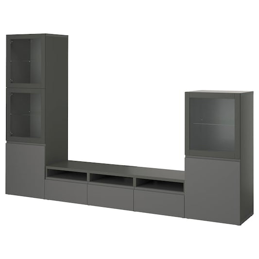 Ikea BESTÅ - TV storage combination/glass doors, dark grey Västerviken/Sindvik dark grey, 300x42x193 cm
