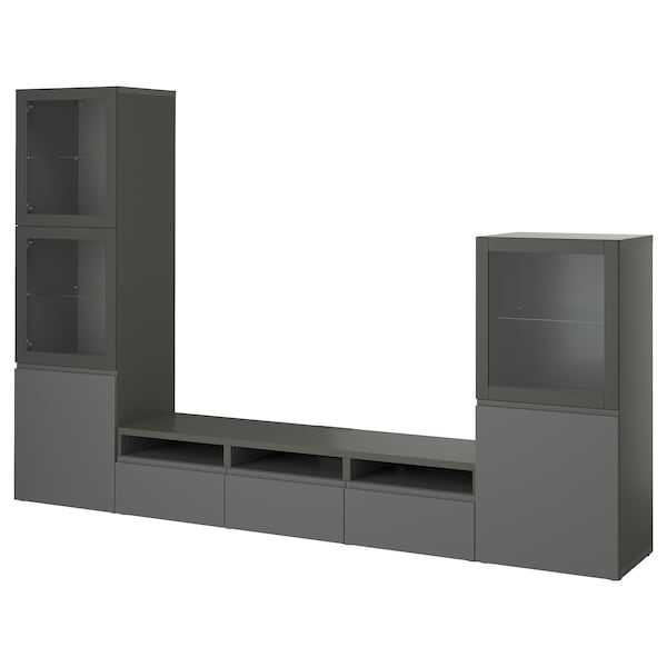 BESTÅ - TV storage combination/glass doors, dark grey Västerviken/Sindvik dark grey, 300x42x193 cm