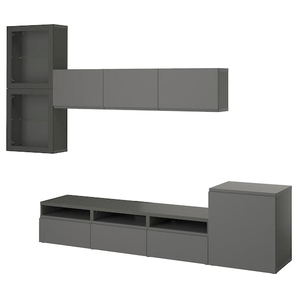 BESTÅ - TV storage combination/glass doors, dark grey Västerviken/Sindvik dark grey, 300x42x211 cm - best price from Maltashopper.com 79556077