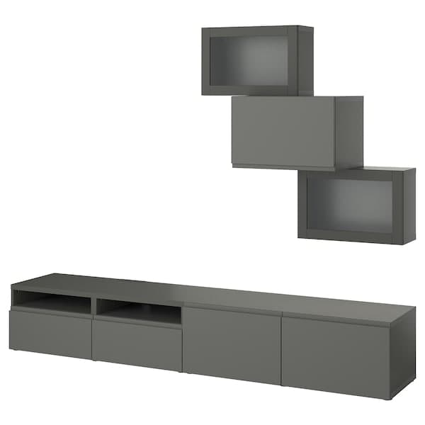 Ikea BESTÅ - TV storage combination/glass doors, dark grey Västerviken/Sindvik dark grey, 240x42x190 cm