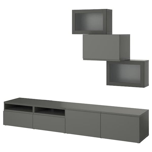 BESTÅ - TV storage combination/glass doors, dark grey Västerviken/Sindvik dark grey, 240x42x190 cm
