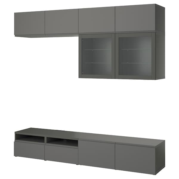 BESTÅ - TV storage combination/glass doors, dark grey Västerviken/Sindvik dark grey, 240x42x231 cm - best price from Maltashopper.com 39556164