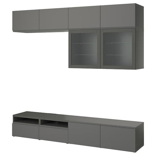 BESTÅ - TV storage combination/glass doors, dark grey Västerviken/Sindvik dark grey, 240x42x231 cm