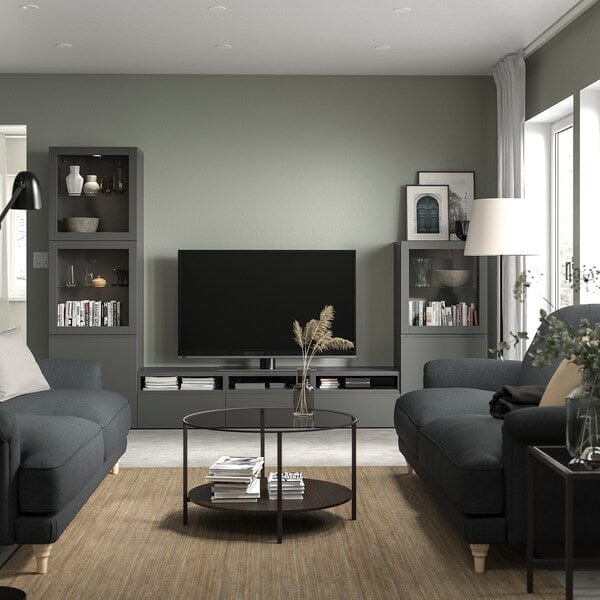 Ikea BESTÅ - TV storage combination/glass doors, dark grey Västerviken/Sindvik dark grey, 300x42x193 cm