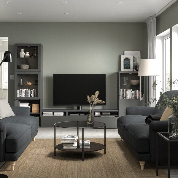 Ikea BESTÅ - TV storage combination/glass doors, dark grey Västerviken/Sindvik dark grey, 300x42x193 cm