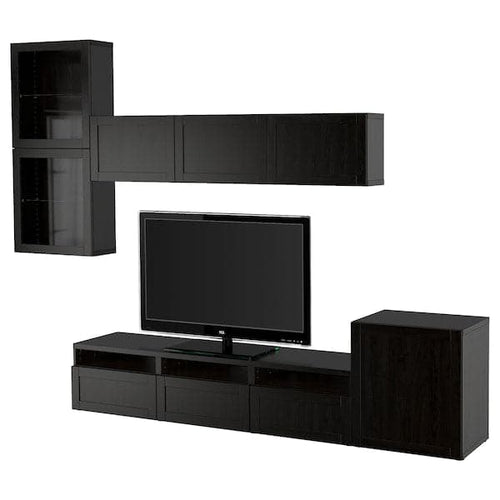BESTÅ - TV set/glass combination, brown-black/Hanviken transparent glass brown-black, 300x42x211 cm
