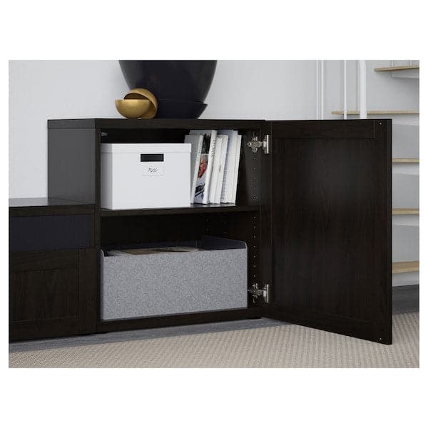 Ikea BESTÅ - TV set/glass combination, brown-black/Hanviken transparent glass brown-black, 300x42x211 cm