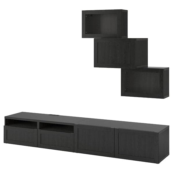 BESTÅ Combination TV/glass doors - brown-black/Hanviken transparent brown-black glass 240x42x190 cm , 240x42x190 cm - best price from Maltashopper.com 59411311