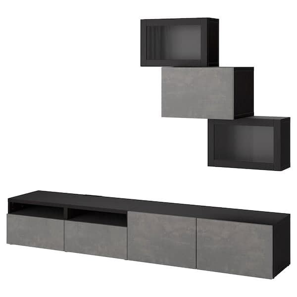 BESTÅ COMBINATION TV/glass doors - black-brown Kallviken/Hjortviken dark grey 240x42x190 cm , 240x42x190 cm