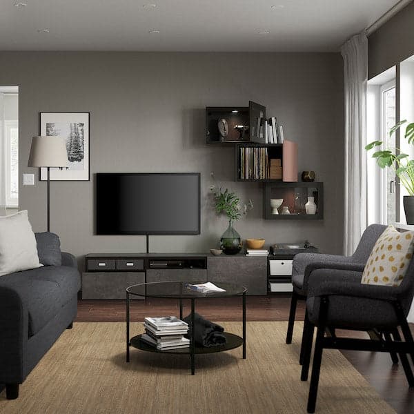 Ikea BESTÅ COMBINATION TV/glass doors - black-brown Kallviken/Hjortviken dark grey 240x42x190 cm , 240x42x190 cm