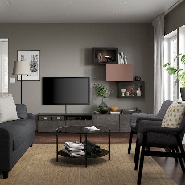 Ikea BESTÅ COMBINATION TV/glass doors - black-brown Kallviken/Hjortviken dark grey 240x42x190 cm , 240x42x190 cm