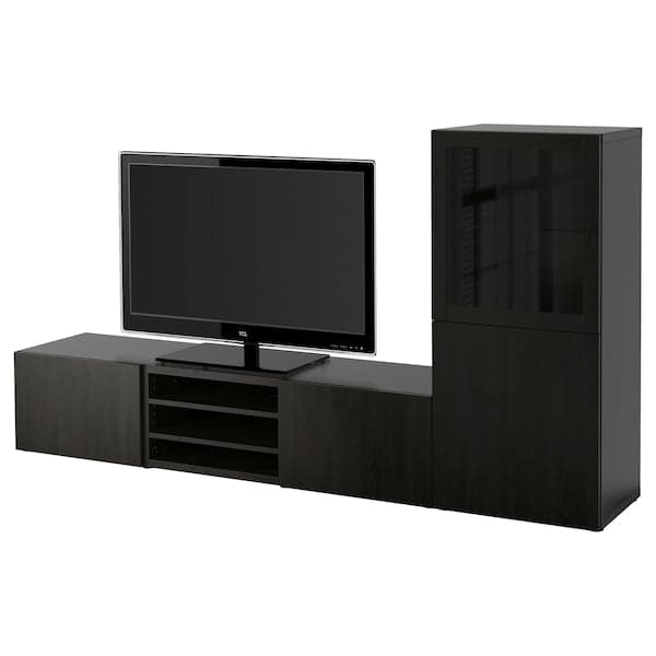 BESTÅ - TV storage combination/glass doors, black-brown/Lappviken black-brown clear glass, 240x42x129 cm - best price from Maltashopper.com 79406257