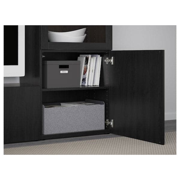 Ikea BESTÅ - TV storage combination/glass doors, black-brown/Lappviken black-brown clear glass, 240x42x129 cm