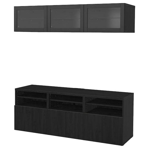 BESTÅ - TV storage combination/glass doors, black-brown/Lappviken black-brown clear glass, 180x42x192 cm