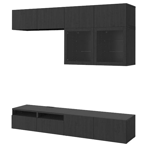 Ikea BESTÅ - TV storage combination/glass doors, black-brown/Lappviken black-brown clear glass, 240x42x231 cm