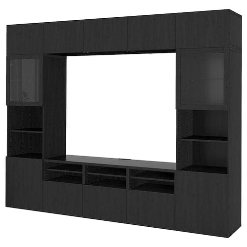 BESTÅ - TV storage combination/glass doors, black-brown/Lappviken black-brown clear glass, 300x42x231 cm