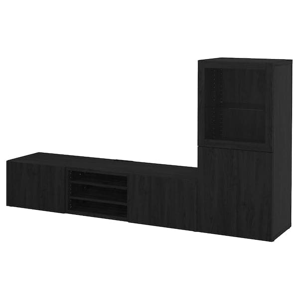 BESTÅ - TV storage combination/glass doors, black-brown/Lappviken black-brown clear glass, 240x42x129 cm