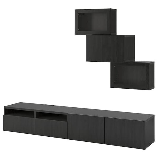 Ikea BESTÅ - TV storage combination/glass doors, black-brown/Lappviken black-brown clear glass, 240x42x190 cm