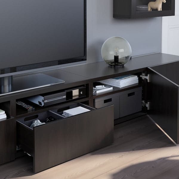 Ikea BESTÅ - TV storage combination/glass doors, black-brown/Lappviken black-brown clear glass, 240x42x190 cm
